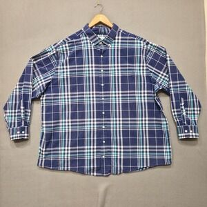 Oak Hill Stretch Men's Blue Plaid Long Sleeve Button‎ Up Shirt Size 3XLT